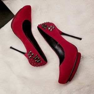 LUICHINY Wine suede velvet heels